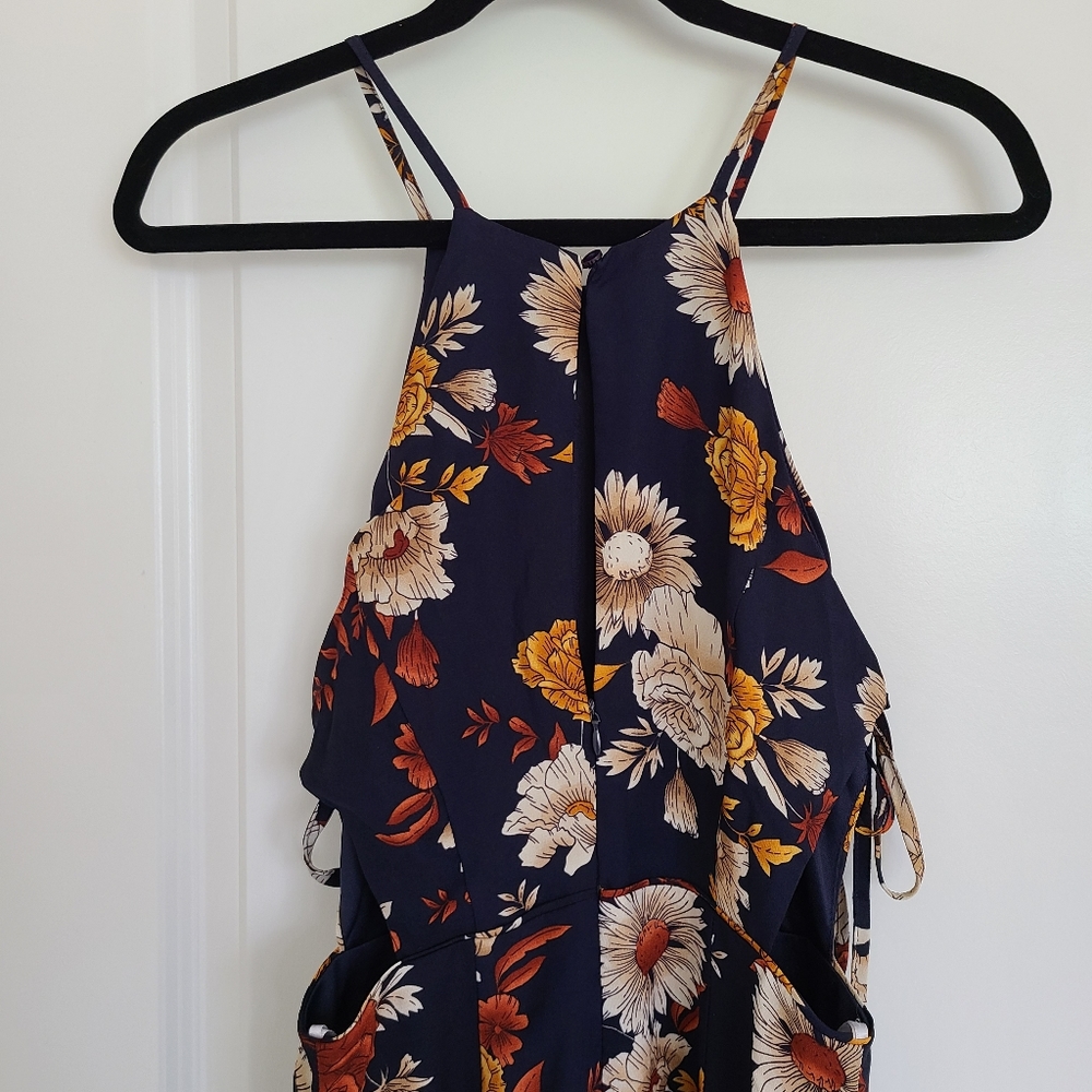 NWT Lulus Flourishing Flirt Navy Blue Floral Cutout Halter Midi Dress - Picture 8 of 8